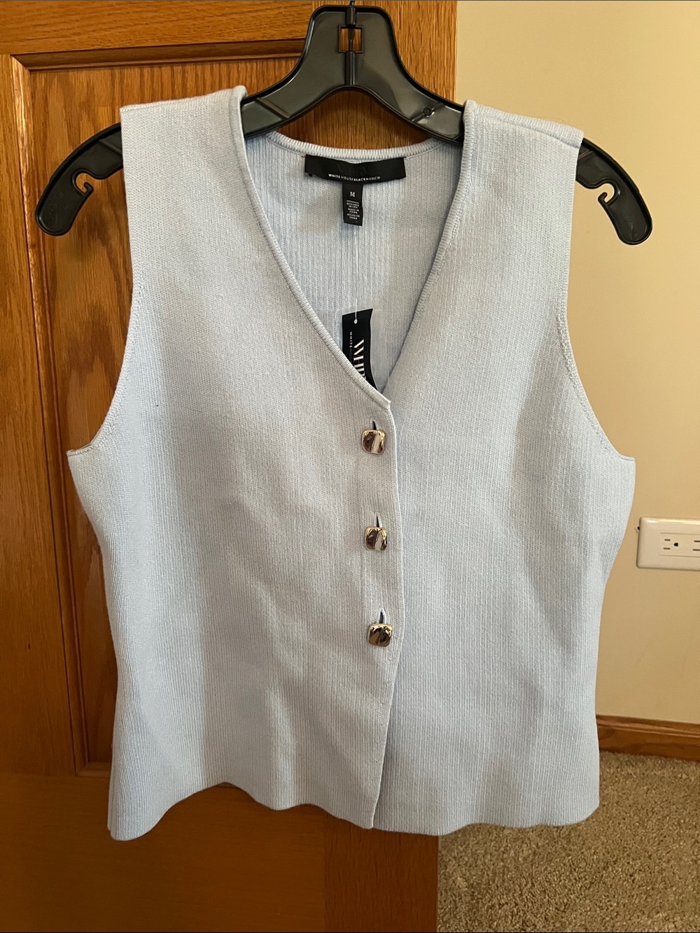 White House Black Market Light Blue Sleeveless Knit Button Tank